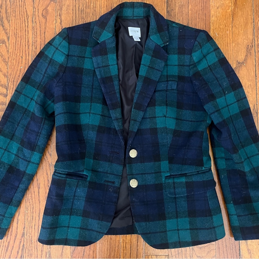 J.Crew Tartan Blazer in Teal and Black Schoolboy Blazer